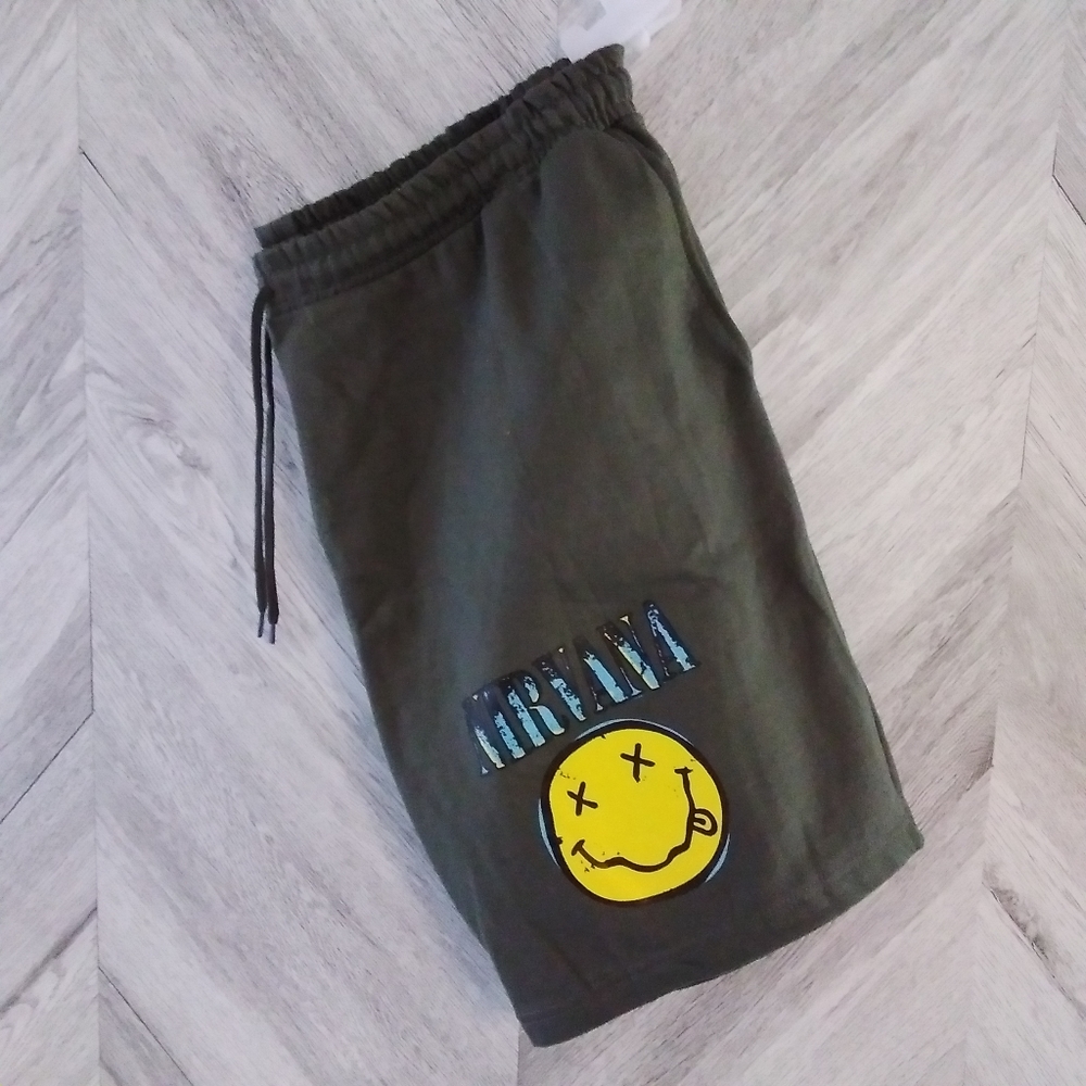 Nirvana Men's Graphic Print Fleece Shorts SZ: 2XL (50-52) Midnight Green